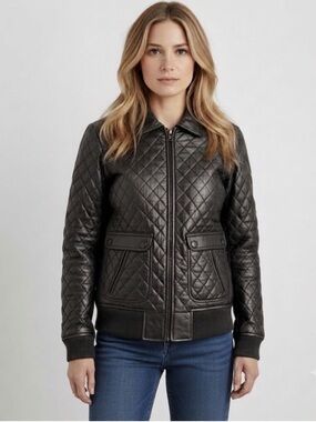 Corpus Black Lambskin Quilted Leather Jacket - Small